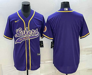 Mens Los Angeles Lakers Blank Purple Cool Base Stitched Baseball Jersey